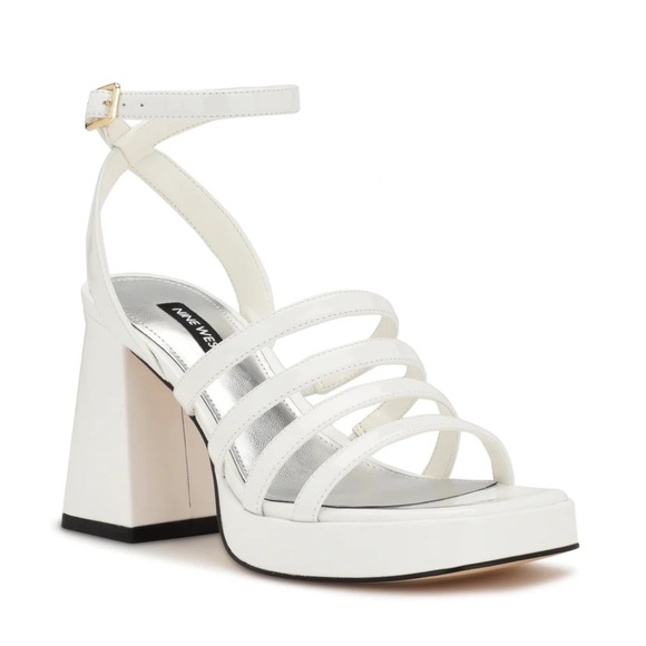 🔥🌶️Nine West Teriss Strappy Platform Sandals Patent Leather White 🌶️🔥 - Picture 1 of 11